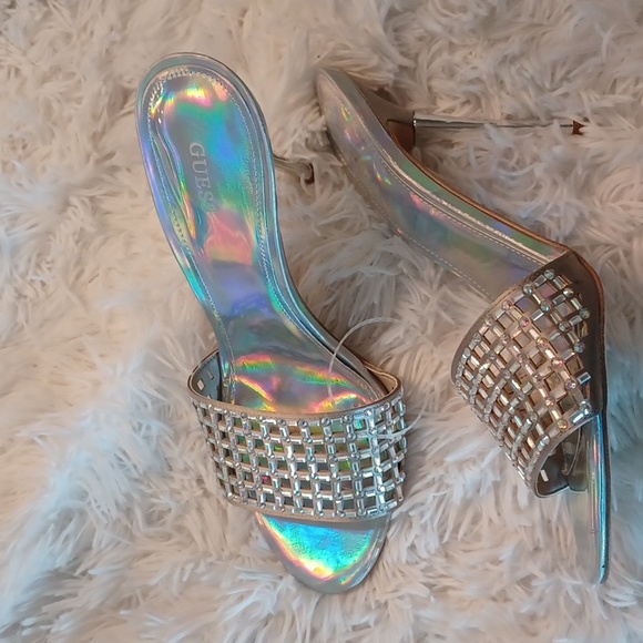 GUESS Mably Rhinestone Stiletto Dress Sandals Mules Sexy High Heels NEW SZ 10M - Picture 7 of 16